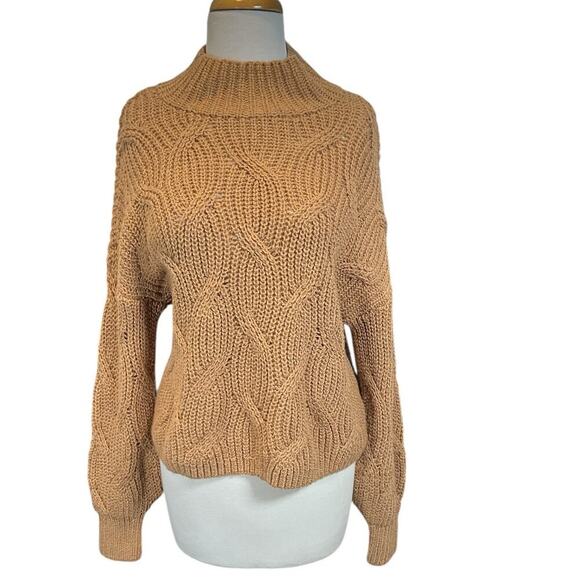 American Eagle Womens Mock Neck Cable Knit Long Sleeve Sweater NWT Tan Medium - Picture 1 of 11
